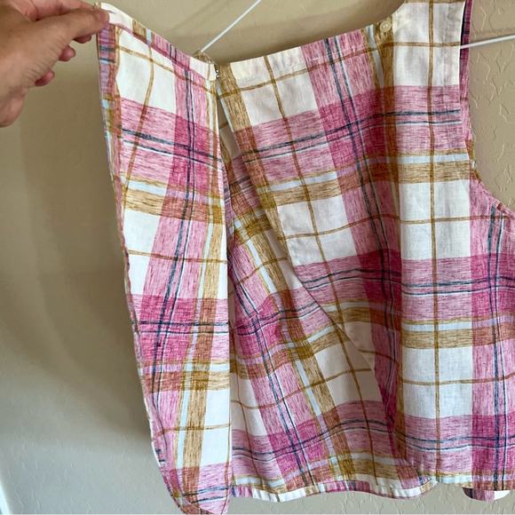 Loft beach open back pink windowpane plaid tank top - Picture 6 of 7